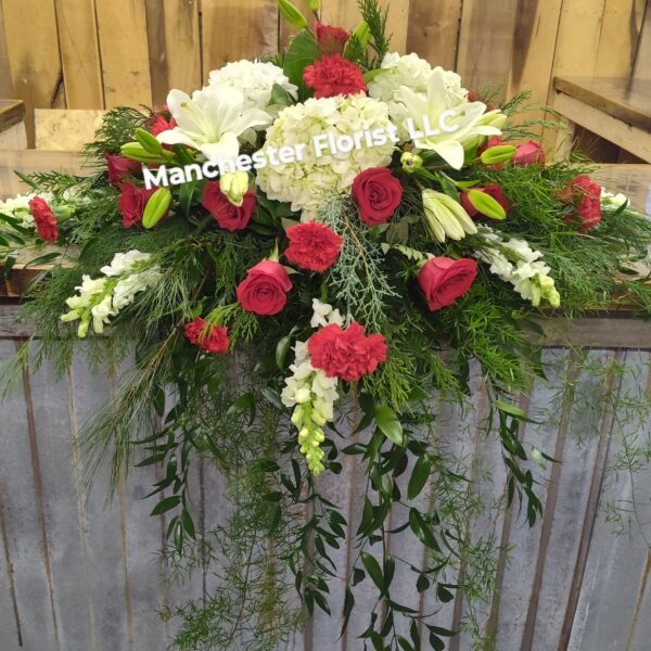 Red and White Beloved Casket Spray