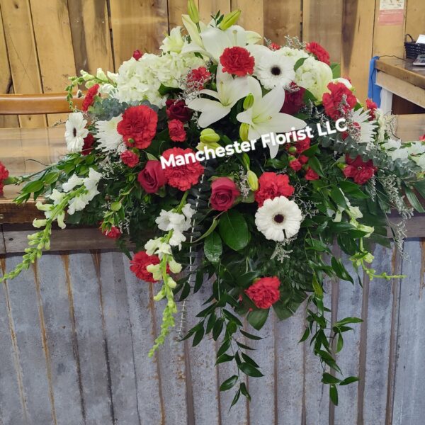 Red and White Casket Spray