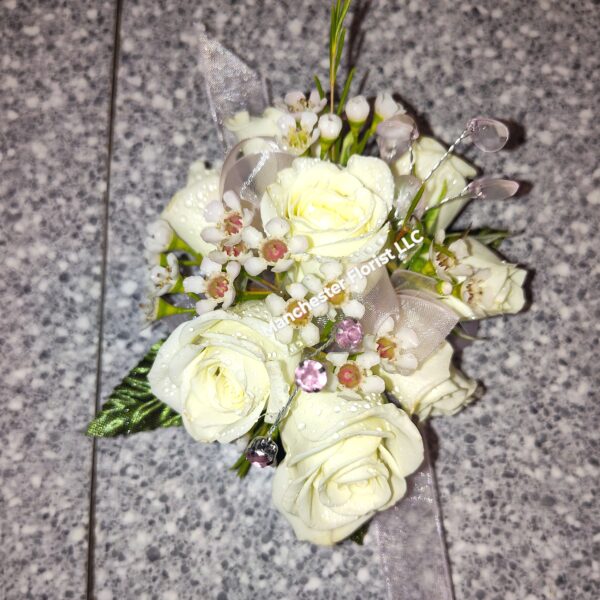 White & Light Pink Wrist Corsage