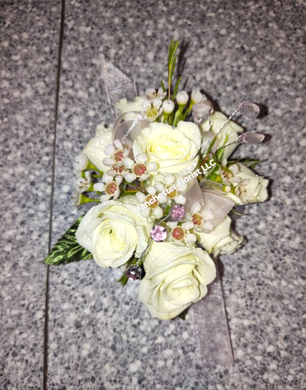 White & Light Pink Wrist Corsage