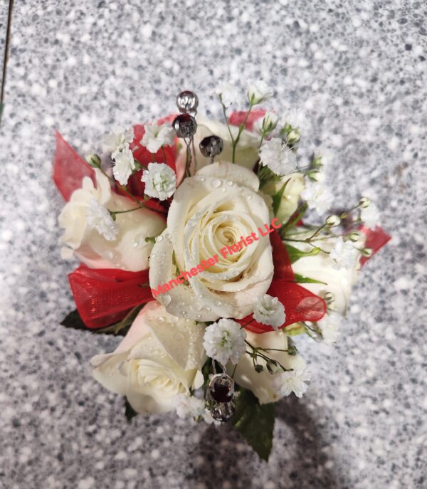 White & Red Wrist Corsage