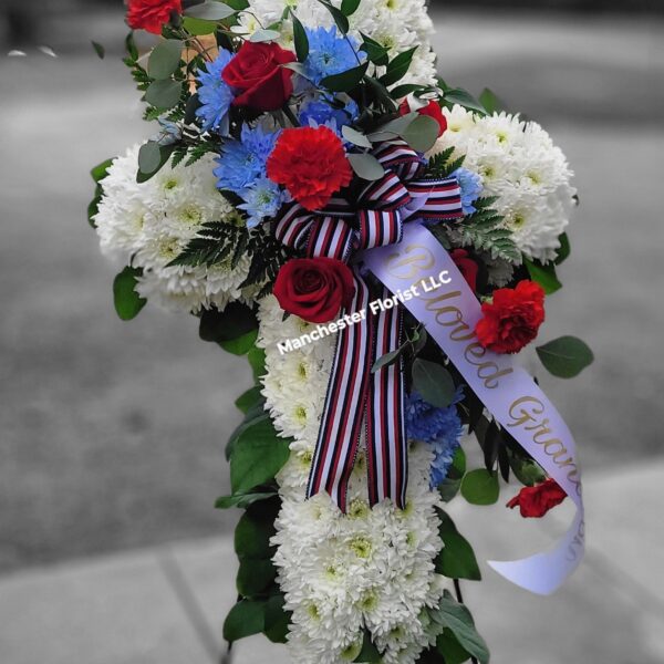Red, White & Blue Cross Standing Spray