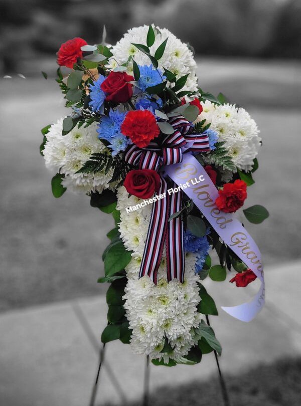 Red, White & Blue Cross Standing Spray