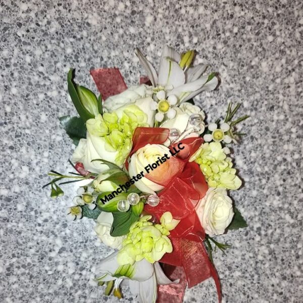 Red, White & Green Wrist Corsage