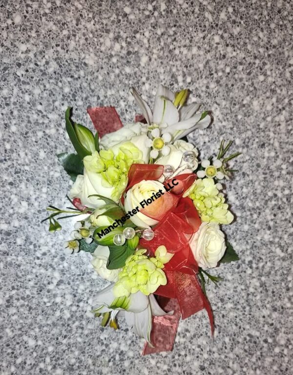 Red, White & Green Wrist Corsage