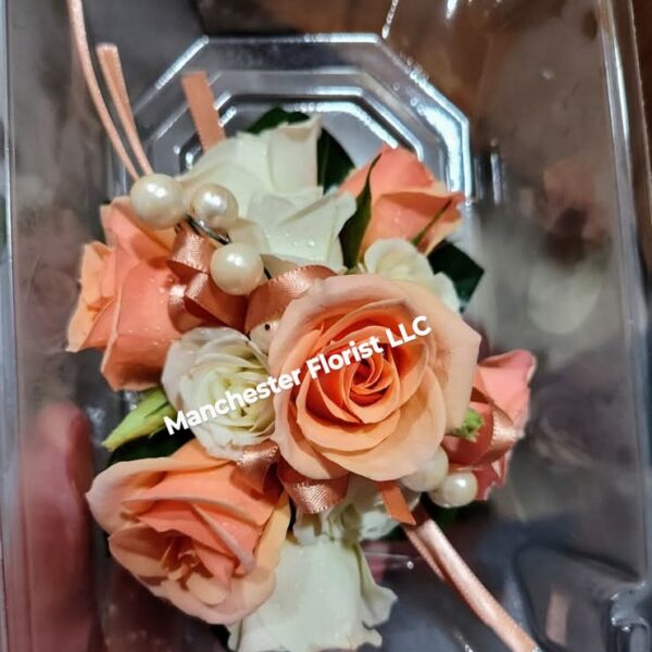 Peach & White Wrist Corsage