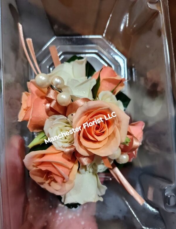 Peach & White Wrist Corsage