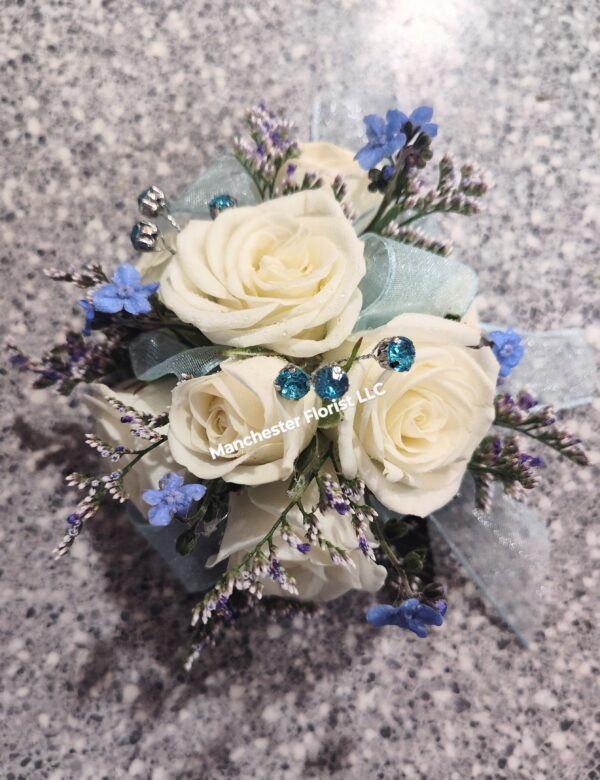Light Blue & White Wrist Corsage