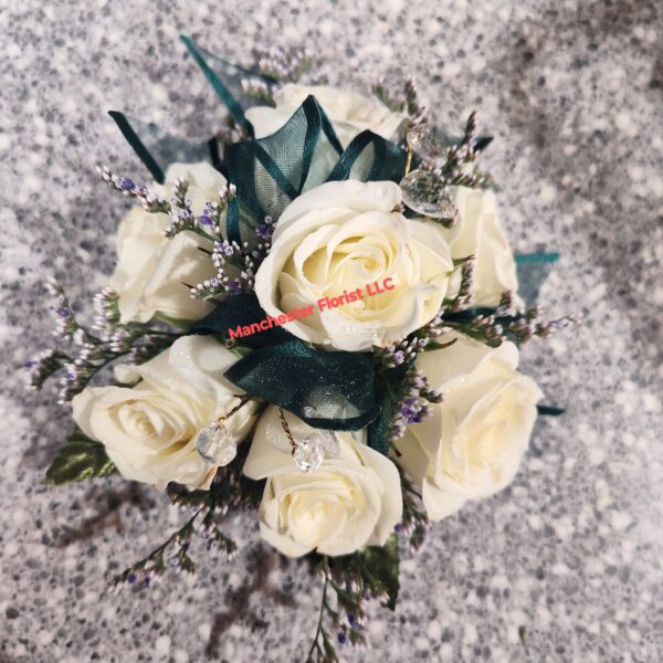 Dark Green & White Wrist Corsage