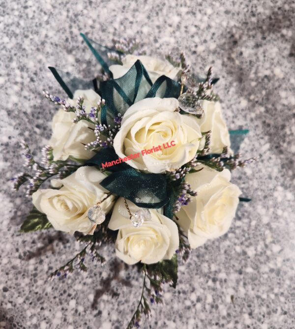 Dark Green & White Wrist Corsage