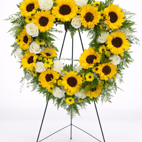 Sunflowers & Roses Heart Standing Spray
