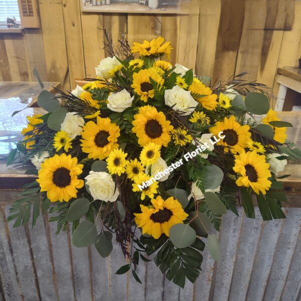 Sunflowers & White Roses Casket Spray