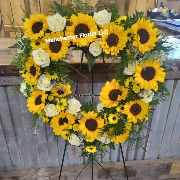 Sunflowers & Roses Heart Standing Spray