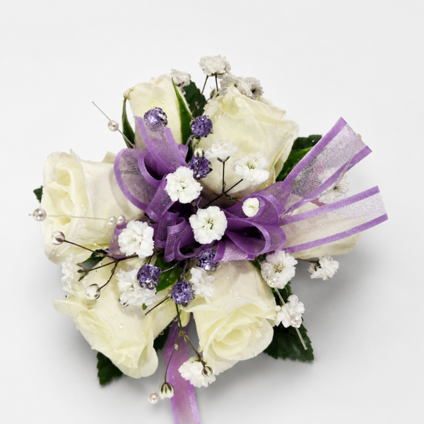 Standard Wrist Corsage- Purple & White